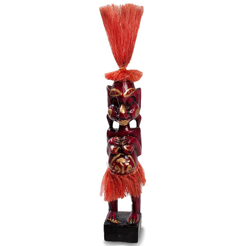 Деревянная декоративная статуэтка Asmat Red Straw Headdress Statuette Red Красный Золотой Деревянная декоративная статуэтка Asmat Red Straw Headdress Statuette Red Красный Золотой в Костроме | Loft Concept