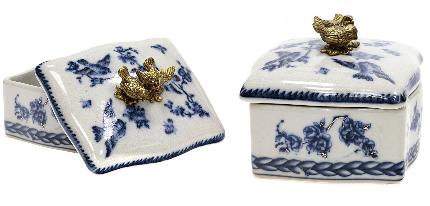 Шкатулка Blue Flowers and Bronze Birds Шкатулка Blue Flowers and Bronze Birds - Loft-Concept в Костроме