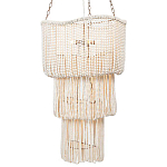 Трехъярусная люстра с подвесками из круглых деревянных бусин белая White Beads Three-tier Chandelier  варинант исполнения - 2 | Loft Concept в Костроме