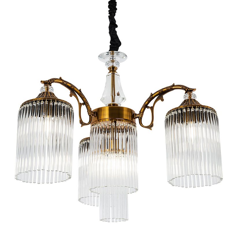 Подвесная люстра с плафонами с виде трубчатых хрустальных подвесок Cadice Chandelier Латунь Прозрачное Стекло Подвесная люстра с плафонами с виде трубчатых хрустальных подвесок Cadice Chandelier Латунь Прозрачное Стекло в Костроме | Loft Concept