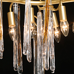 Люстра линейная золотого цвета с декоративными ветвями и длинными стеклянными подвесками в форме сосулек Droplet Chandelier варинант исполнения - 4 | Loft Concept в Костроме