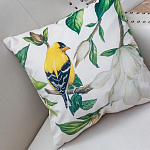 Декоративная подушка бежевая с изображением птиц и цветов Blooming Yellow Birds варинант исполнения - 2 | Loft Concept в Костроме