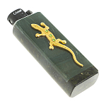 Зажигалка газовая из натурального камня Офиокальцит с декоративной металлической вставкой в виде ящерицы Metal Stone Lighters варинант исполнения - 3 | Loft Concept в Костроме