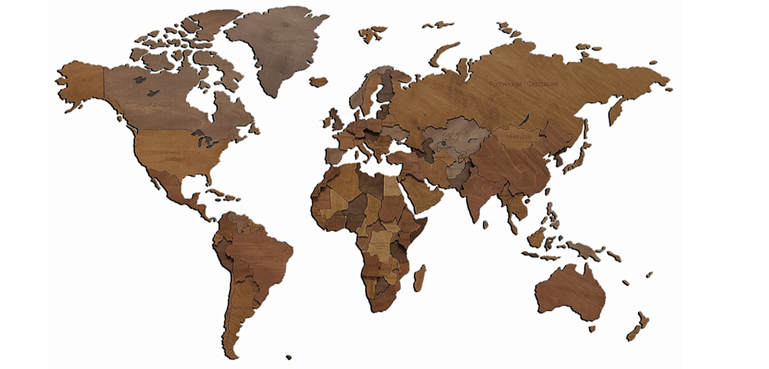 Аксессуар на стену Wooden World Map цвет орех Аксессуар на стену Wooden World Map цвет орех - Loft-Concept в Костроме