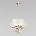 Люстра подвесная круглая с тканевым полупрозрачным абажуром и подвесками 6 ламп Gilded Elegance варинант исполнения - 2 | Loft Concept в Костроме