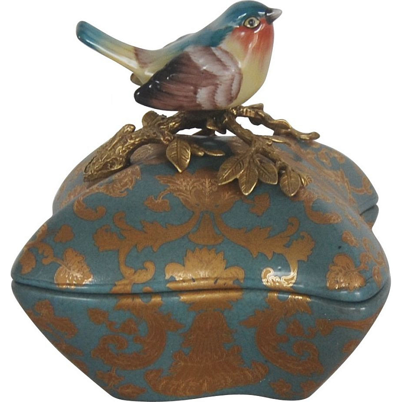Фарфоровая шкатулка A bird on a branch Бронза Голубой Фарфоровая шкатулка A bird on a branch Бронза Голубой в Костроме | Loft Concept