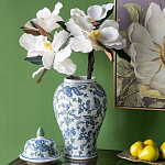 Ваза с крышкой и зелено-голубым рисунком на белом фоне 51 см Blue & White Ornament варинант исполнения - 4 | Loft Concept в Костроме