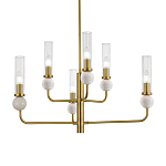 Люстра с 6-ю плафонами в форме стеклянных трубок и мраморных декоративных элементов Montreal варинант исполнения - 2 | Loft Concept в Костроме