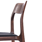 Стул деревянный с мягким сиденьем из черной натуральной кожи Moon Walnut Furniture варинант исполнения - 8 | Loft Concept в Костроме