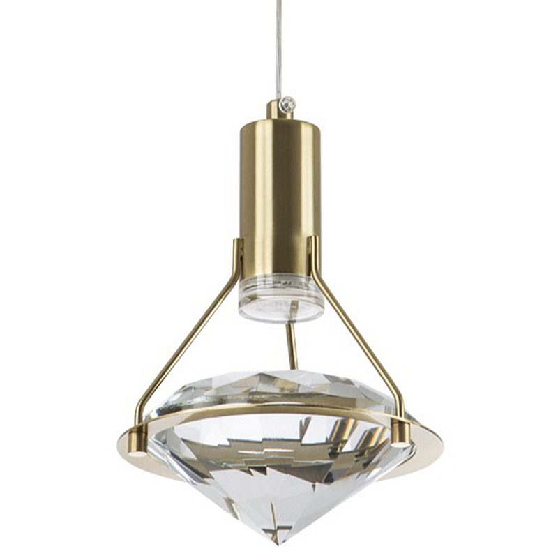Подвесной светильник с плафоном в форме бриллианта Diamond Crystal Hanging Lamp Латунь Прозрачный Подвесной светильник с плафоном в форме бриллианта Diamond Crystal Hanging Lamp Латунь Прозрачный в Костроме | Loft Concept