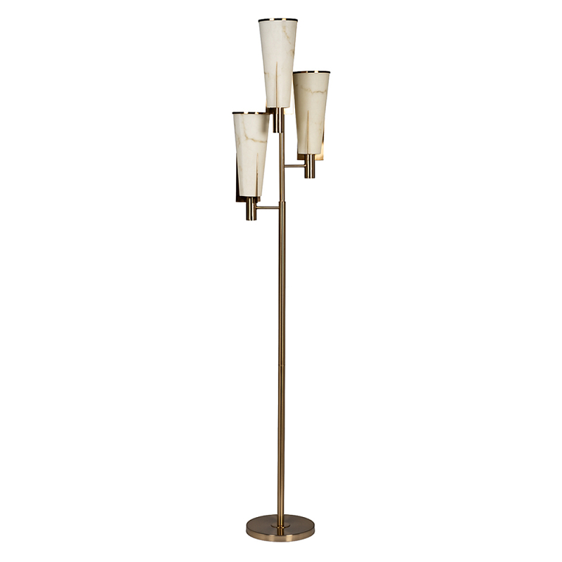 Торшер на три лампы с расцветкой под мрамор на матовом металлическом основании Elegant Classic Light Белый Латунь в Костроме | Loft Concept 