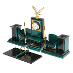 Настольный письменный набор из змеевика тёмно-зелёного цвета с декором в виде орла Successful Leader варинант исполнения - 2 | Loft Concept в Костроме