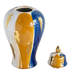 Ваза с крышкой и мазками синего и золого цвета на белом фоне Chinoiserie Ceramics варинант исполнения - 2 | Loft Concept в Костроме