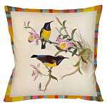 Декоративная подушка бежевая в разноцветную полоску с изображением птиц и цветов Blooming Birds Colorful Cushion варинант исполнения - 11 | Loft Concept в Костроме