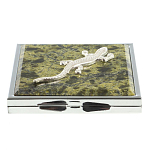 Зеркало двухстороннее квадратное из натурального камня Змеевик с декоративной вставкой в виде ящерицы Silver Stone Mirrors варинант исполнения - 2 | Loft Concept в Костроме