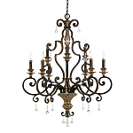 Люстра с подвесками из прозрачного стекла на кованом каркасе бронзового цвета в классическом стиле Quoizel варинант исполнения - 1 | Loft Concept в Костроме