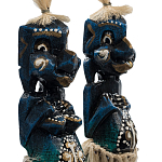 Комплект из 2-х деревянных статуэток Asmat Straw Headdress Statuettes Dark Blue варинант исполнения - 3 | Loft Concept в Костроме