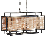 Люстра прямоугольной формы с чёрным каркасом и вставкой из плетеного материала Cage for Light варинант исполнения - 4 | Loft Concept в Костроме