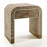 Тумбочка прикроватная с ящиком Tofino Stripes Bone Inlay Bedside Beige варинант исполнения - 2 | Loft Concept в Костроме