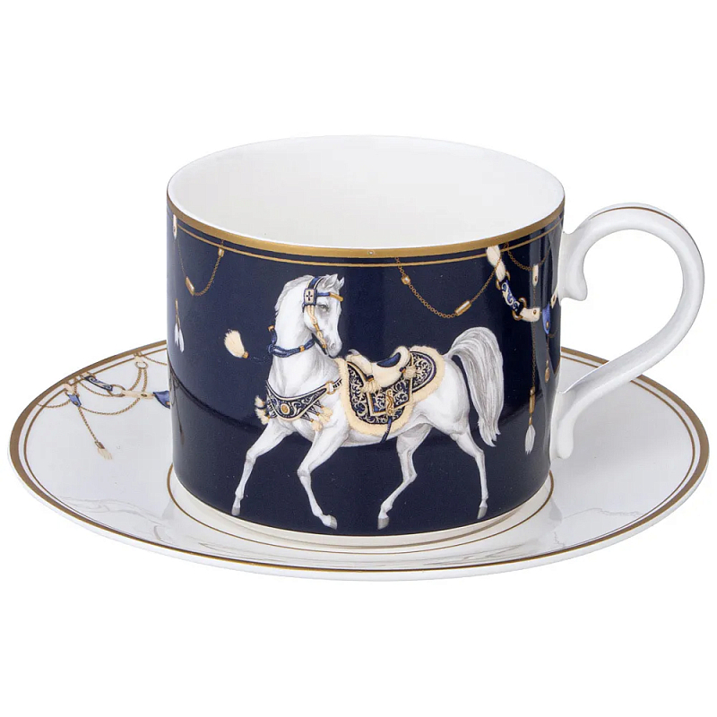 Чайная пара из фарфора с изображением лошади 300 мл Porcelain Horse Set Белый Синий Золотой Чайная пара из фарфора с изображением лошади 300 мл Porcelain Horse Set Белый Синий Золотой в Костроме | Loft Concept