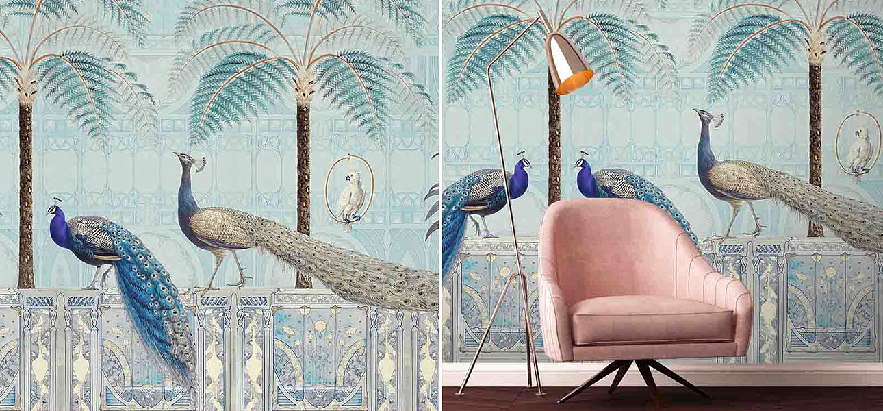 Обои ручная роспись Chinoiserie Birds Palace Sapphire Обои ручная роспись Chinoiserie Birds Palace Sapphire - Loft-Concept в Костроме
