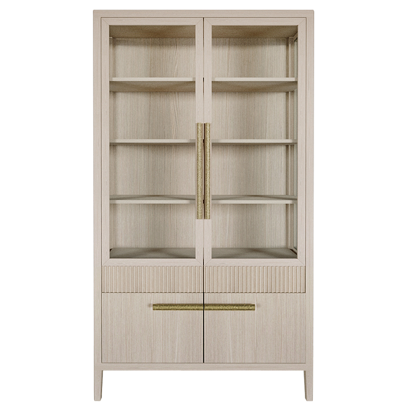 Витрина Primo со стеклянными фасадами и буфетом шпон Светлый дуб Древесина Золотой в Костроме | Loft Concept 