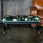 Банкетка из натурального бука черная с изображением птиц и цветов Blooming Birds варинант исполнения - 2 | Loft Concept в Костроме