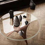 Дизайнерский круглый обеденный стол стеклянный с фигурным подстольем из цемента ARC Dining Table варинант исполнения - 3 | Loft Concept в Костроме