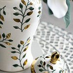 Ваза белая с крышкой с рисунком зеленых и золотых листьев 40 см Chinoiserie Ceramics варинант исполнения - 5 | Loft Concept в Костроме