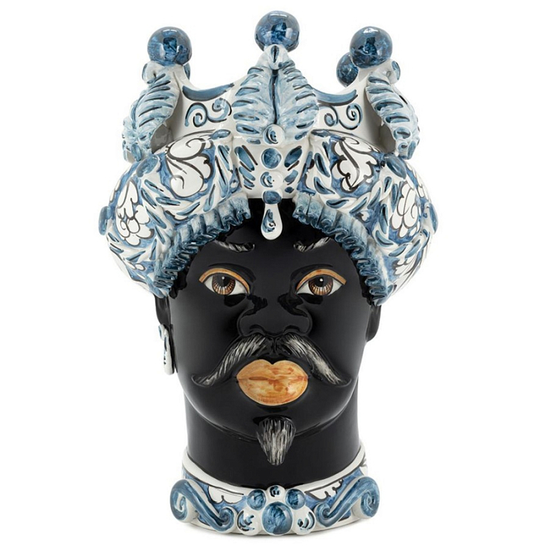 Ваза Ваза Vase Moro Man Medium Leaves Blue Черный Голубой Белый Ваза Ваза Vase Moro Man Medium Leaves Blue Черный Голубой Белый в Костроме | Loft Concept