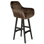 Барный стул со спинкой и подлокотниками на 4-х черных ножках Douglas Rhombus Коричневый Велюр варинант исполнения - 1 | Loft Concept в Костроме