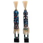 Комплект из 2-х деревянных статуэток Asmat Straw Headdress Statuettes Blue Red варинант исполнения - 5 | Loft Concept в Костроме