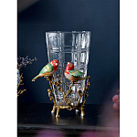 Ваза стеклянная прозрачная с бронзовым основанием в виде ветвей и фарфоровыми птичками Eden Garden варинант исполнения - 3 | Loft Concept в Костроме