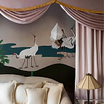 Обои ручная роспись Tsuro Cranes Original colourway on Tarnished Silver gilded paper варинант исполнения - 2 | Loft Concept в Костроме