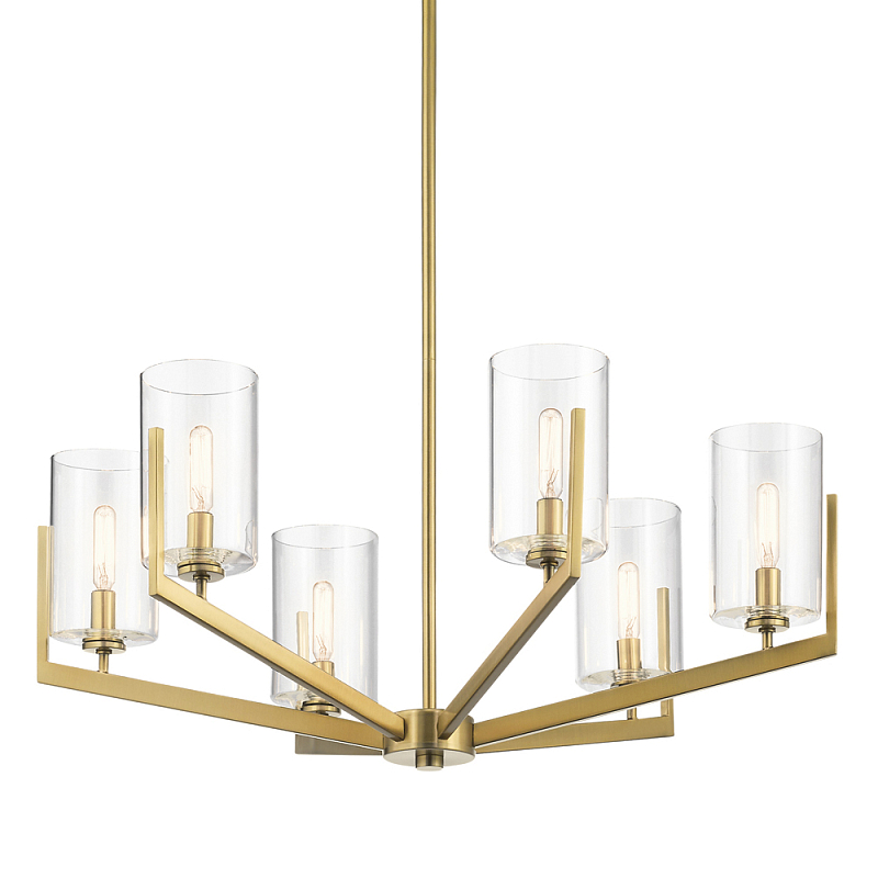 Люстра с 6-ю прозрачными цилиндрическими плафонами Kichler Латунь Прозрачное Стекло Никель в Костроме | Loft Concept 