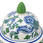 Ваза с крышкой и зелено-голубым рисунком на белом фоне 51 см Blue & White Ornament варинант исполнения - 3 | Loft Concept в Костроме