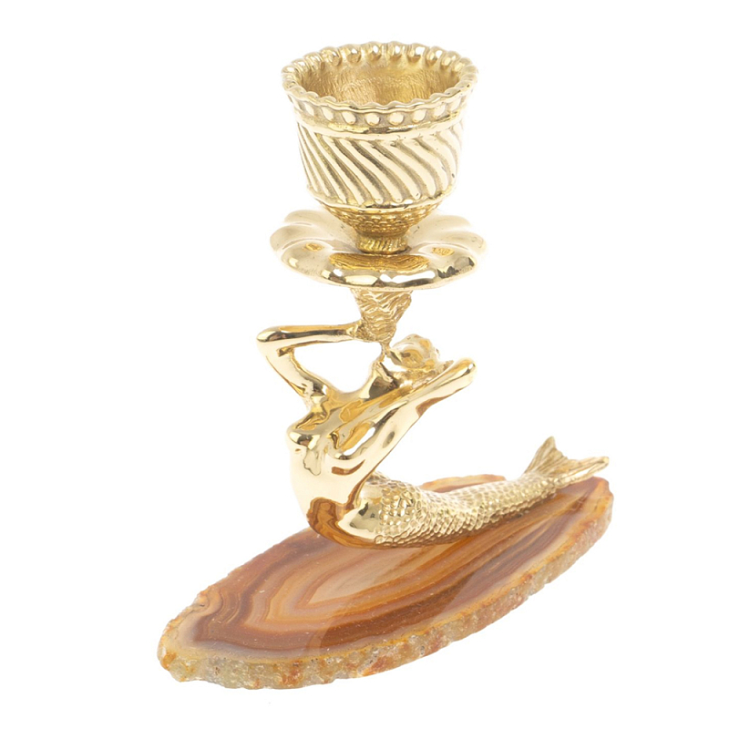 Подсвечник из натурального камня агат светло-коричневый Stone Candlestick Бежевый Золотой Подсвечник из натурального камня агат светло-коричневый Stone Candlestick Бежевый Золотой в Костроме | Loft Concept