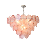 Люстра с каскадом из круглых розовых стеклянных дисков Pink Light Waterfall варинант исполнения - 4 | Loft Concept в Костроме