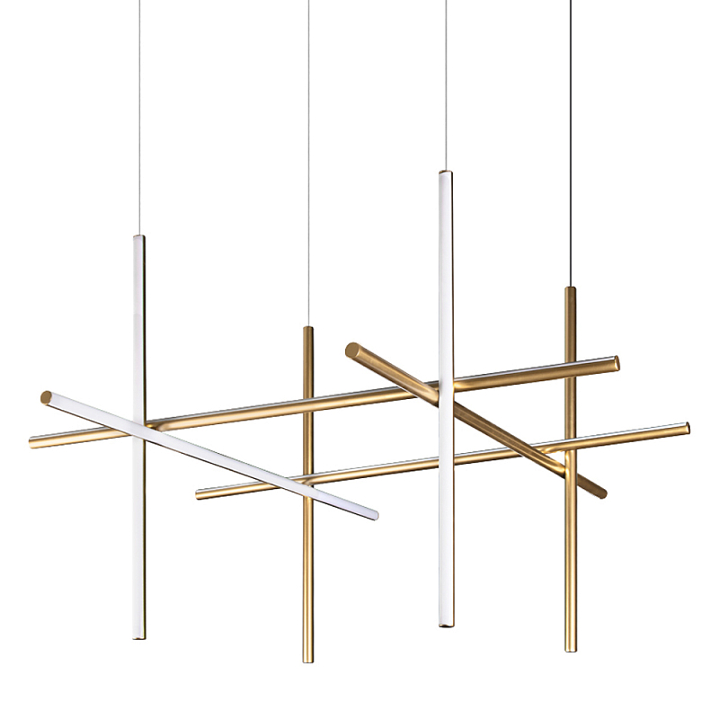 Люстра с 6-ю цилиндрическими плафонами на тонких тросах Trumpet tube Белый матовое золото в Костроме | Loft Concept 