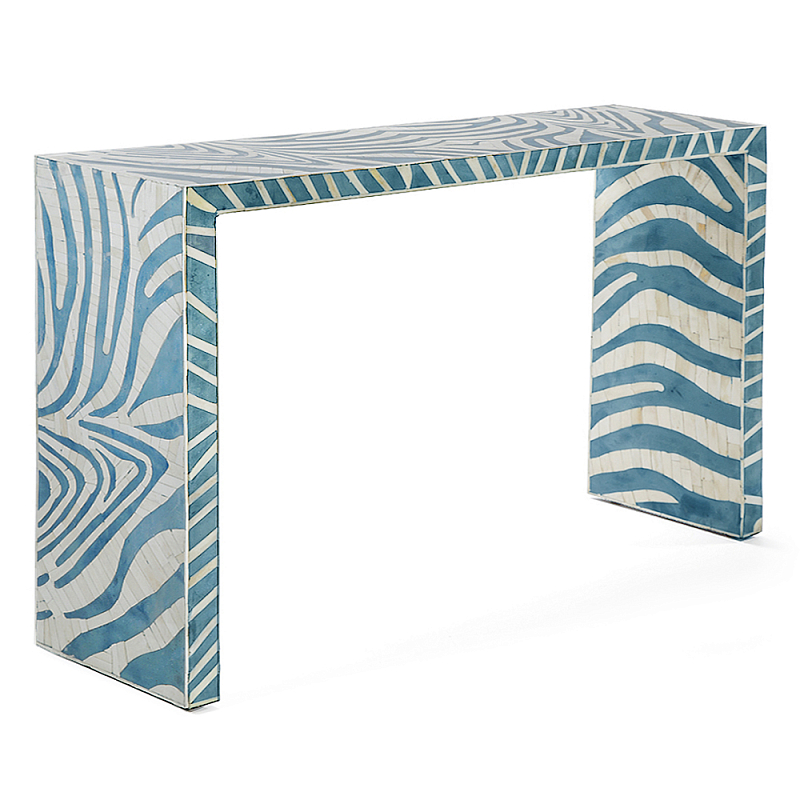 Консоль Дизайнерская Kenya Console ZEBRA Bone Inlay blue ivory ( слоновая кость ) Голубой в Костроме | Loft Concept 