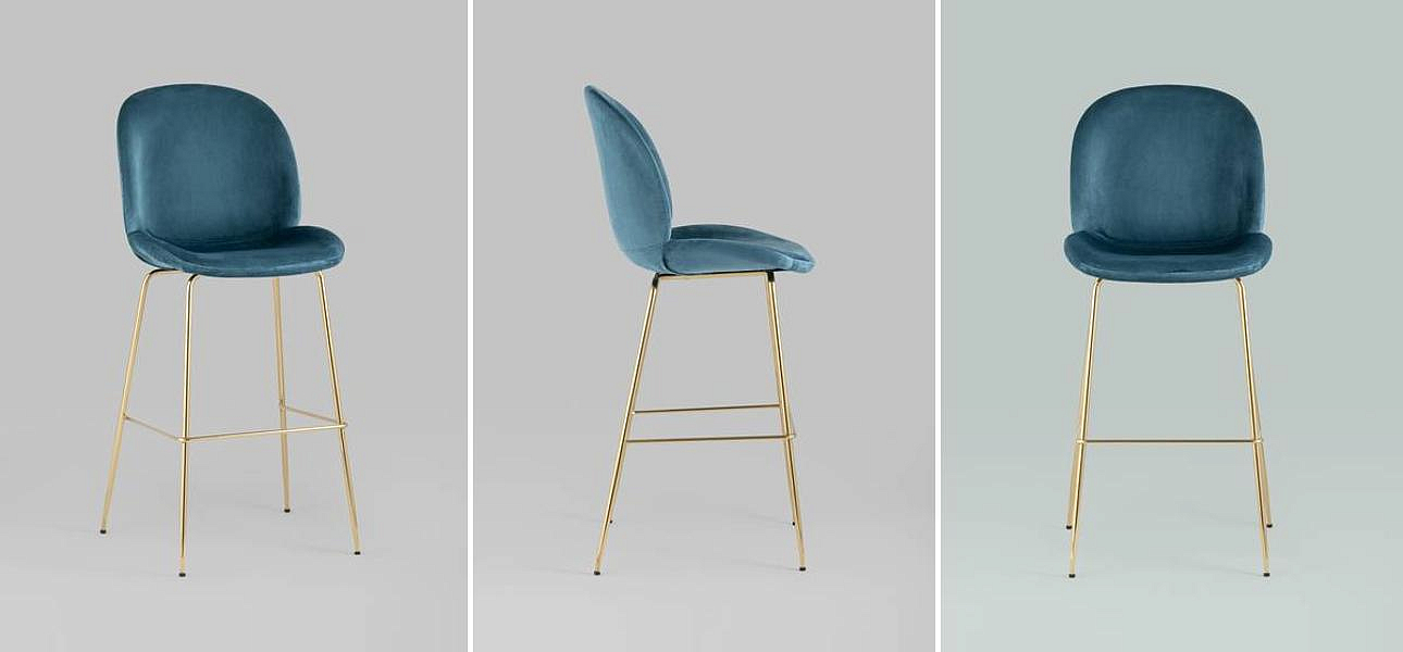 Барный Стул Синий Велюр Vendramin Chair Барный Стул Синий Велюр Vendramin Chair - Loft-Concept в Костроме