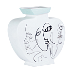 Ваза плоская белая с абстрактными черными линиями в форме лиц Faces of Imagination варинант исполнения - 1 | Loft Concept в Костроме