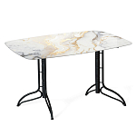 Обеденный стол с прямоугольной столешницей из стекла на черных металлических ножках White Marble варинант исполнения - 1 | Loft Concept в Костроме