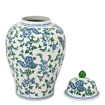 Ваза с крышкой и зелено-голубым цветочным узором на белом фоне Blue & White Ornament варинант исполнения - 2 | Loft Concept в Костроме