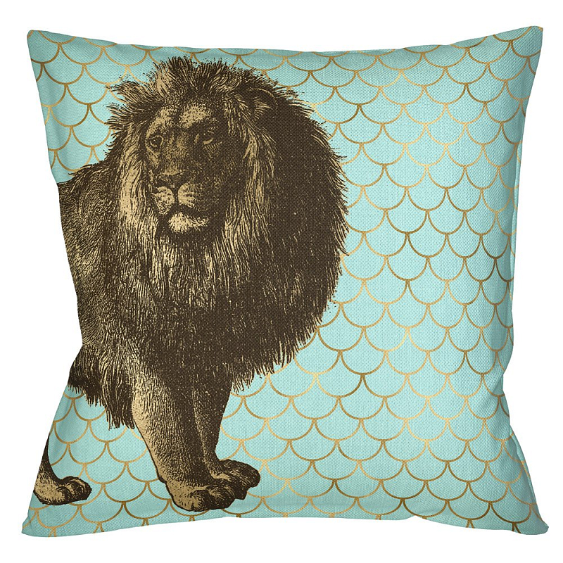 Подушка Safari light blue lion Бирюзовый Глянцевое золото Подушка Safari light blue lion Бирюзовый Глянцевое золото в Костроме | Loft Concept