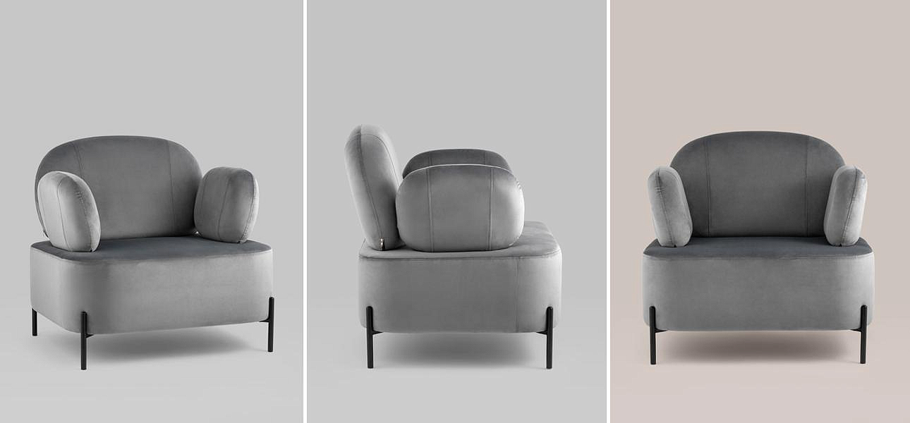 Кресло Color Block серый велюр Кресло Color Block серый велюр - Loft-Concept в Костроме