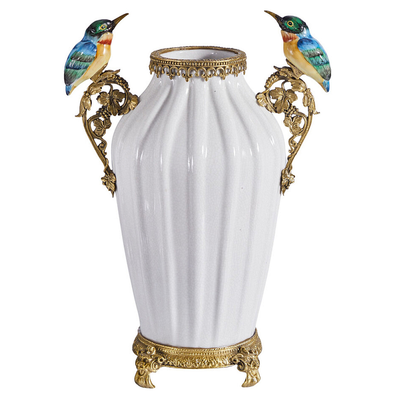 Ваза белого цвета из фарфора с птичкми White Garden Белый Бронза Мульти в Костроме | Loft Concept 