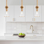 Подвесной светильник золотого цвета с колоколообразным стеклянным плафоном и декоративным элементом Elstead Lighting варинант исполнения - 9 | Loft Concept в Костроме