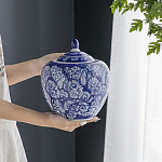 Ваза округлой формы с синей росписью и цветочным узором Blue & White Ornament варинант исполнения - 4 | Loft Concept в Костроме