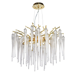 Люстра золотого цвета с декоративными ветками и длинными прозрачными стеклянными подвесами в форме сосулек Droplet Chandelier варинант исполнения - 2 | Loft Concept в Костроме